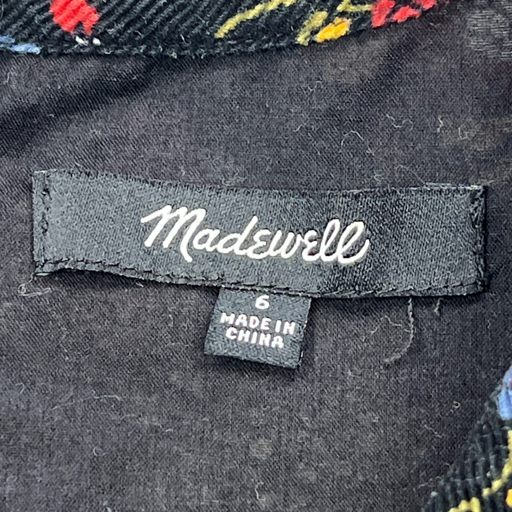 Madewell Dress Women's 6 Black Corduroy Ruffle-Front Finch Floral Midi - Picture 2 of 10